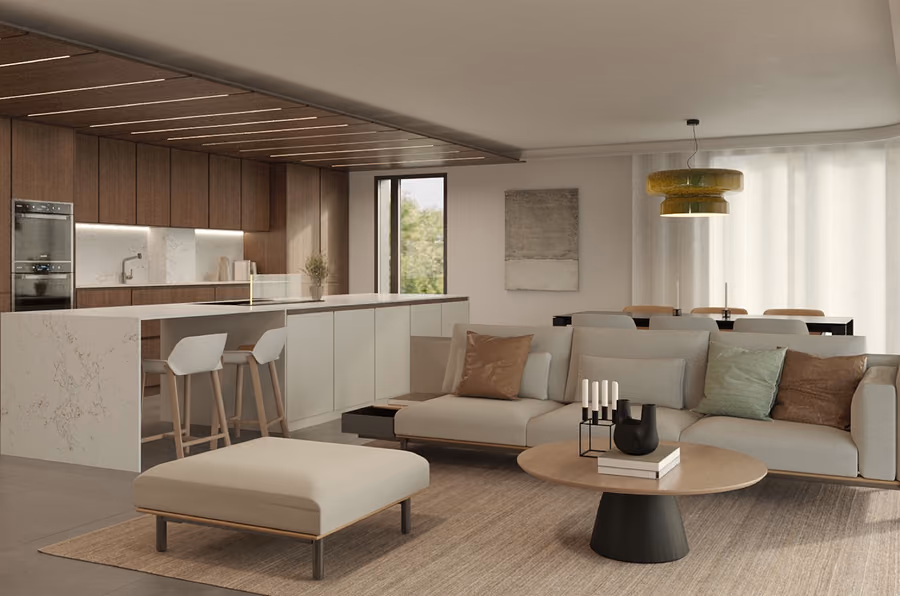 Vivienda Infinitum: interiorismo residencial con vistas al campo de golf.