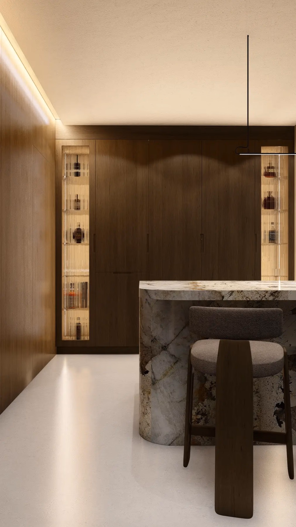 Mueble bar diseñado por ARGO en La Moraleja, Madrid, con electrodomésticos Gaggenau.