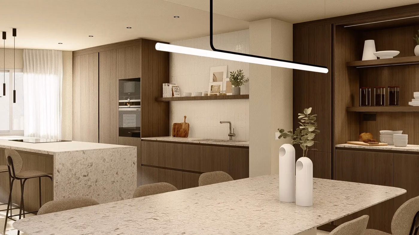 Cocina en madera maciza de diseño Mobalco en un piso reformado íntegramente por ARGO en Cambrils.